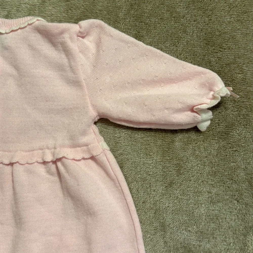 Vintage Bebe Glynne Percy Pink Knit Bear Romper Sleeper Kids 6-9 Months